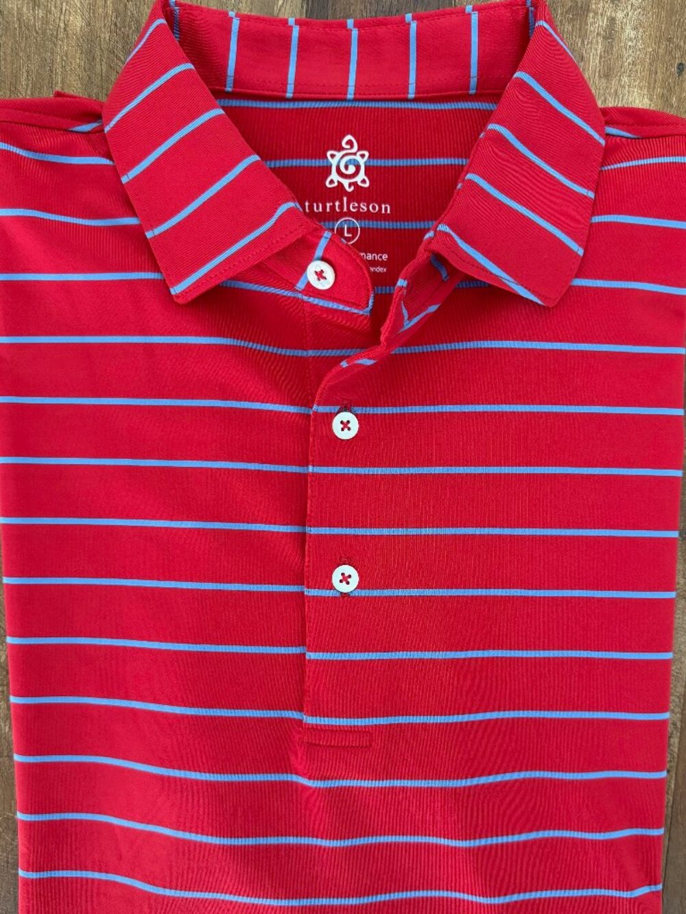 Turtleson‎ Red Blue Striped Performance Golf Polo Shirt Size Large